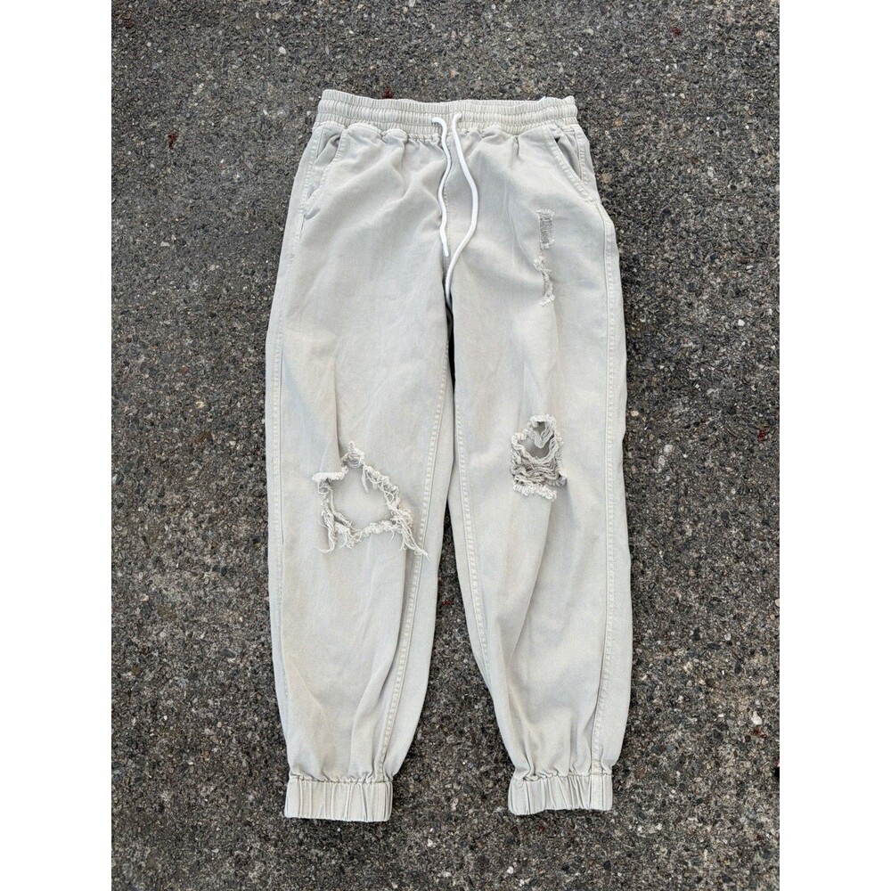 Forever 21 Women Medium Cargo Jogger Distress Drawstring Pant Elastic Pocket